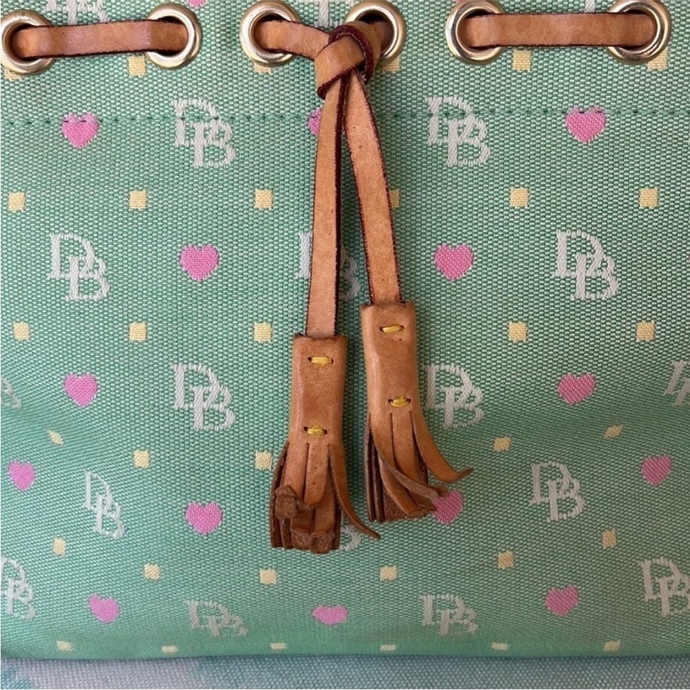 Dooney & Bourke DB Logo Heart Print Canvas Leather Tassel Bag - Picture 6 of 14